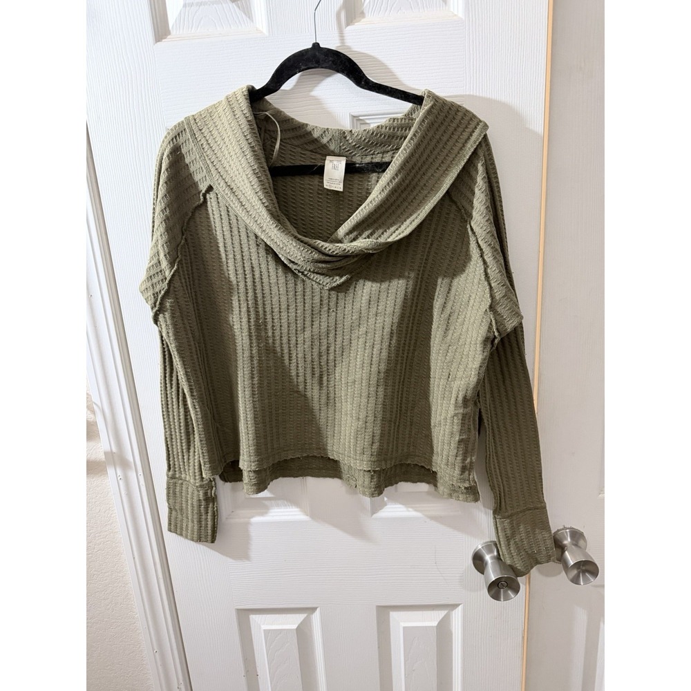 We The Free People Wildcat Cowl‎ Neck Thermal Top Green Boho Oversized Shirt XS